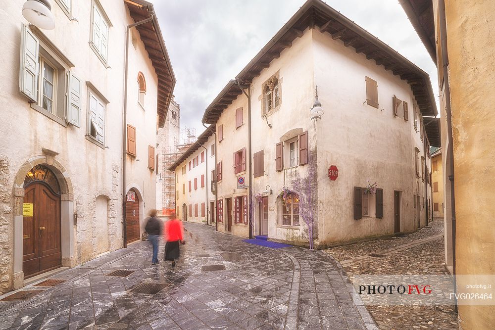 Downtown of Venzone village. It was declared National Monument in 1965 as unique fortified village of the XIV century in the region, Friuli Venezia Giulia, Italy