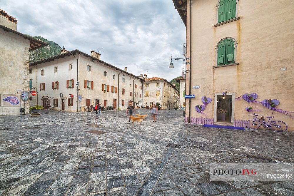 Downtown of Venzone village. It was declared National Monument in 1965 as unique fortified village of the XIV century in the region, Friuli Venezia Giulia, Italy