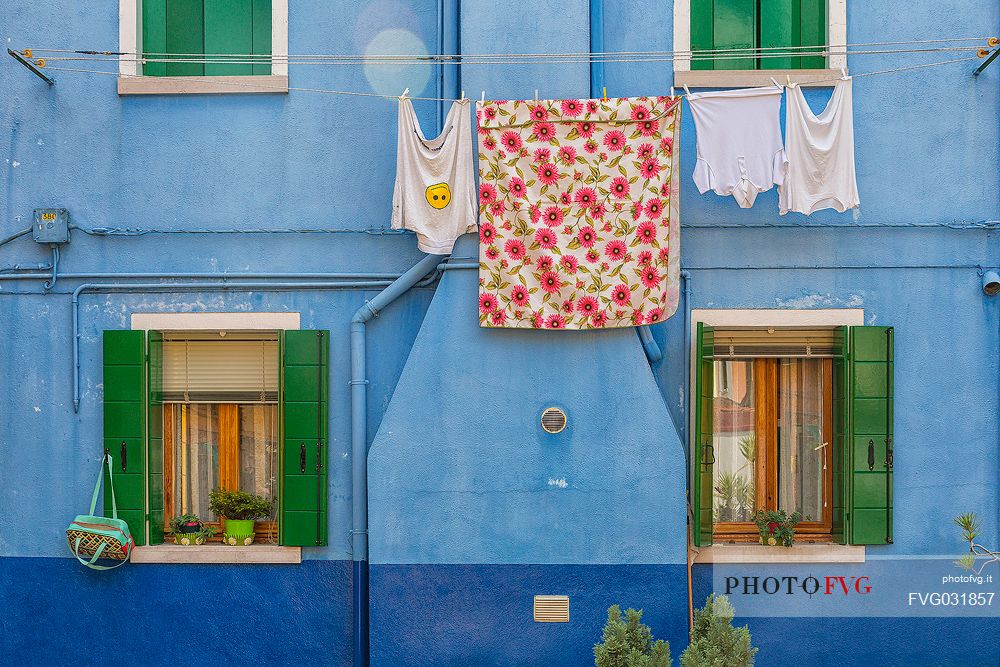 In Burano village every house is painted different color, Venice, Italy