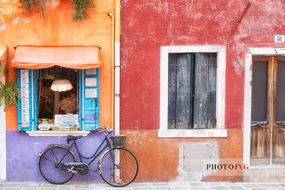 Exterior view of shop in Burano village, Venice, Italy