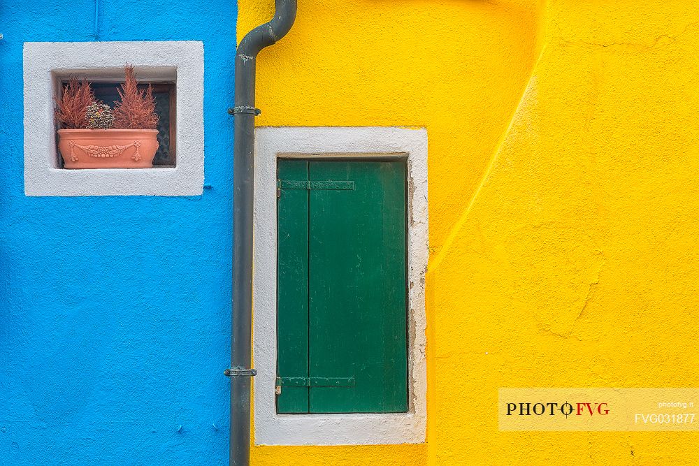 In Burano village every house is painted different color, Venice, Italy