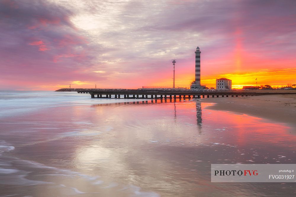 Lido di Jesolo at sunset, a popular seaside resort near Venice, Veneto, Italy