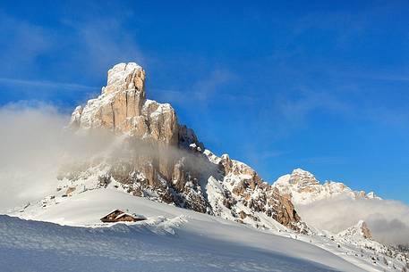 Refuge Passo Giau with view to Mount Nuvolau