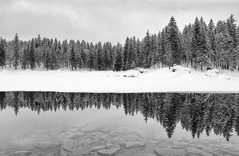 Lake Fusine winter time, black and white