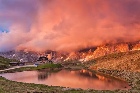 Baita Segatini on red sunset