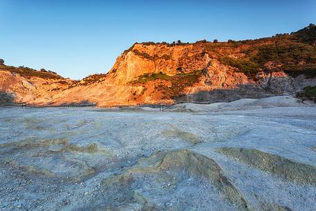 Solfatara is a shallow volcanic crater at Pozzuoli, near Naples, part of the Campi Flegrei volcanic area