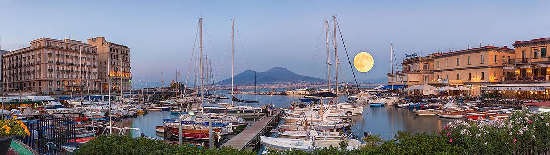 view from Naples to Vesuvio volcano