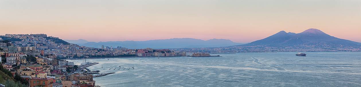 view from Naples to Vesuvio volcano