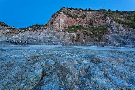 Solfatara is a shallow volcanic crater at Pozzuoli, near Naples, part of the Campi Flegrei volcanic area