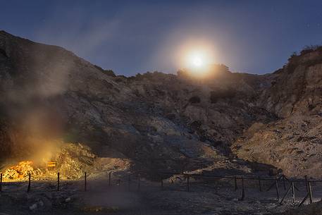 Solfatara is a shallow volcanic crater at Pozzuoli, near Naples, part of the Campi Flegrei volcanic area