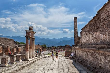 The ruins of Pompeii are located near the modern suburban town of Pompei