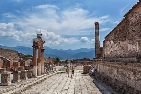 The ruins of Pompeii are located near the modern suburban town of Pompei The ruins of Pompeii are located near the modern suburban town of Pompei
