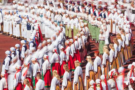 This is the story of time manifesting itself in our ancestors heritage and us shaping our time through our own touches, contacts, caresses and impacts.
Song and dance celebrations are an old and very important tradition for Estonia and Estonians (the first song celebration took place in 1869 and the first dance celebration in 1934) and these celebrations are nowadays held every five years. In 2003 our tradition of song and dance celebrations was entered to UNESCOs List of Intangible Cultural Heritage.