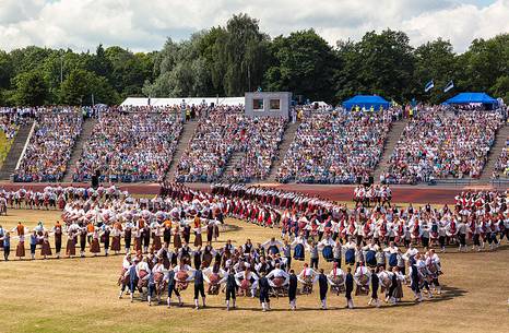 This is the story of time manifesting itself in our ancestors heritage and us shaping our time through our own touches, contacts, caresses and impacts.
Song and dance celebrations are an old and very important tradition for Estonia and Estonians (the first song celebration took place in 1869 and the first dance celebration in 1934) and these celebrations are nowadays held every five years. In 2003 our tradition of song and dance celebrations was entered to UNESCOs List of Intangible Cultural Heritage.