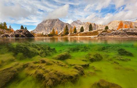 Passo Falzarego, Mount Lagazuoi and lake Limides o (Limedes)