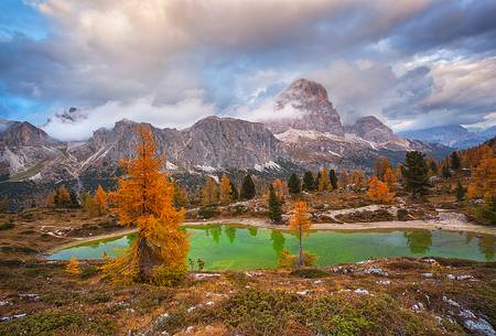 Autumn in lake Limides (or Limedes), and in the background Tofana mountains Autumn in lake Limides (or Limedes), and in the background Tofana mountains