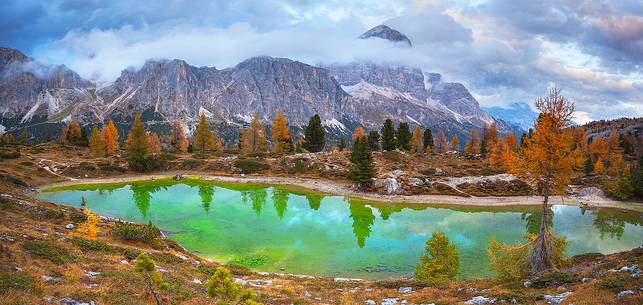 Autumn in lake Limides (or Limedes), and in the background Tofana mountains Autumn in lake Limides (or Limedes), and in the background Tofana mountains