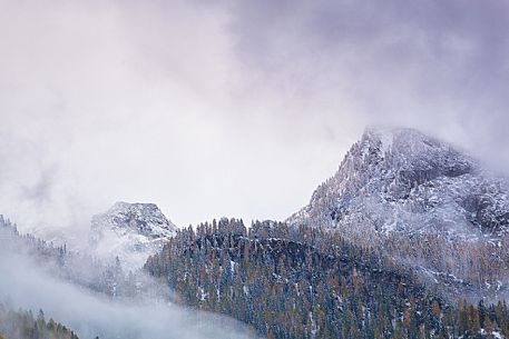 Dolomiti of Brenta,Natural Park of Adamello-Brenta, mountains through the fog