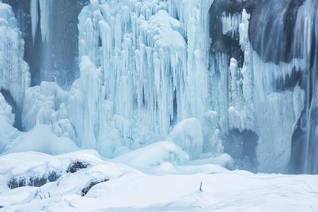 Frozen lakes and waterfalls in Plitvice Lakes National Park, Croatia