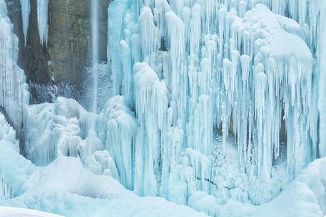 Frozen lakes and waterfalls in Plitvice Lakes National Park, Croatia