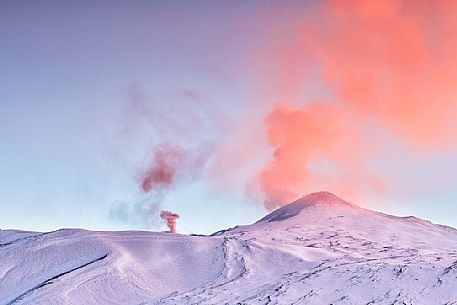 Sunset on Northern Etna National Park,
ash eruption, Sicily, Italy