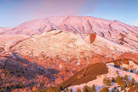 Etna, sunrise from Sartorius mountains, Sicily, Italy