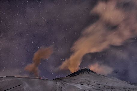 Night eruption on the Mount Etna, Sicily, Italy