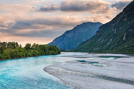 Tagliamento river at sunset, Venzone, Friuli Venezia Giulia, Italy