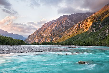 Tagliamento river at sunset, Venzone, Friuli Venezia Giulia, Italy