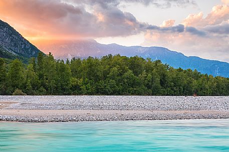 Tagliamento river at sunset, Venzone, Friuli Venezia Giulia, Italy