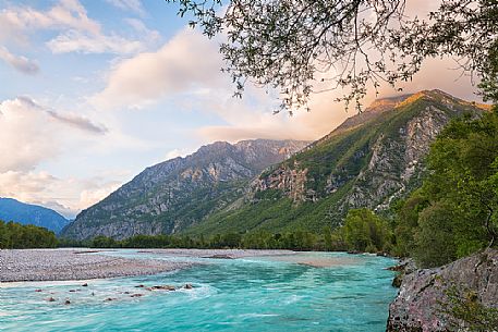 Tagliamento river at sunset, Venzone, Friuli Venezia Giulia, Italy