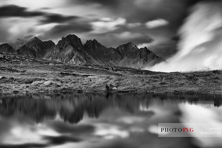 Cavia Lake in Col Margherita mountain, Passo San Pellegrino, Dolomites, Italy