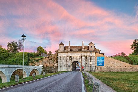 Porta Udine (gate) to the fortress town of Palmanova at sunset, Friuli Venezia Giulia, Italy Porta Udine (gate) to the fortress town of Palmanova at sunset, Friuli Venezia Giulia, Italy