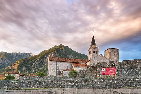 Venzone village. It was declared National Monument in 1965 as unique fortified village of the XIV century in the region, Friuli Venezia Giulia, Italy