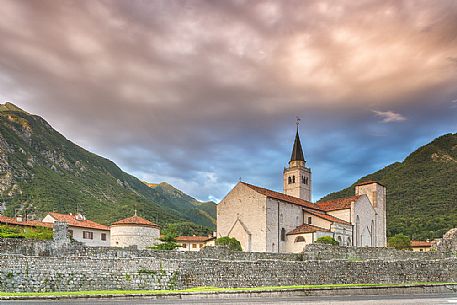 Venzone village. It was declared National Monument in 1965 as unique fortified village of the XIV century in the region, Friuli Venezia Giulia, Italy