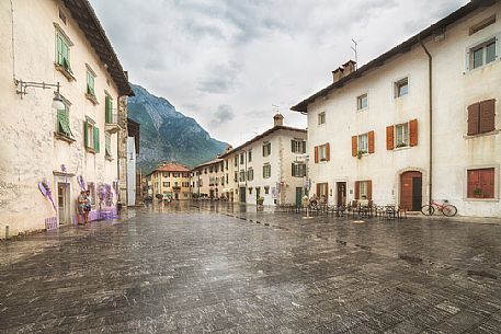 Downtown of Venzone village. It was declared National Monument in 1965 as unique fortified village of the XIV century in the region, Friuli Venezia Giulia, Italy