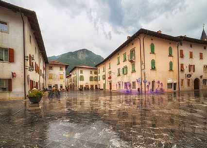 Downtown of Venzone village. It was declared National Monument in 1965 as unique fortified village of the XIV century in the region, Friuli Venezia Giulia, Italy