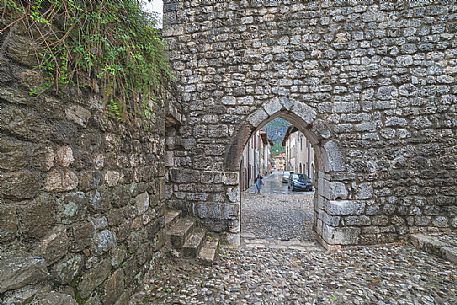 Venzone village. It was declared National Monument in 1965 as unique fortified village of the XIV century in the region, Friuli Venezia Giulia, Italy