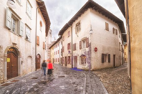 Downtown of Venzone village. It was declared National Monument in 1965 as unique fortified village of the XIV century in the region, Friuli Venezia Giulia, Italy