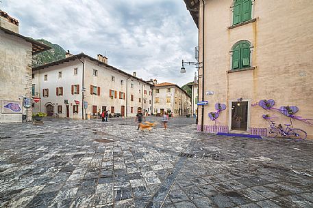 Downtown of Venzone village. It was declared National Monument in 1965 as unique fortified village of the XIV century in the region, Friuli Venezia Giulia, Italy