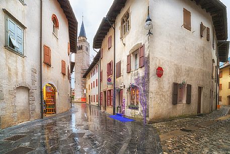 Downtown of Venzone village. It was declared National Monument in 1965 as unique fortified village of the XIV century in the region, Friuli Venezia Giulia, Italy