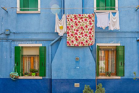 In Burano village every house is painted different color, Venice, Italy