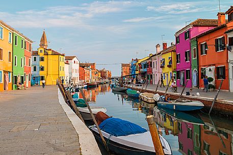 Iconic view of Burano village one of the Venetian islands, Venice, Italy