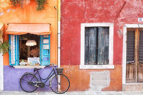 Exterior view of shop in Burano village, Venice, Italy