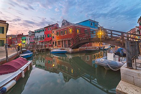 Sunset in the Burano village one the Venetian islands, Venice, Italy