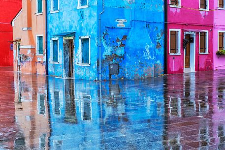 Raining in the Burano island, a typical village in the Venetian islands, Venice, Italy