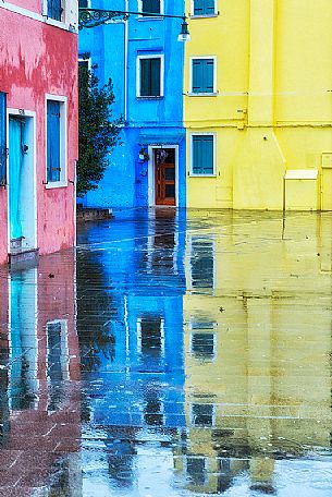 Raining in the Burano island, a typical village in the Venetian islands, Venice, Italy