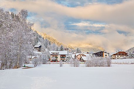 Snowy Bad Kleinkirchheim village at sunset, Carinthia, Austria, Europe