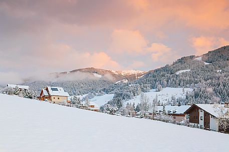 The snowy village of Bad Kleinkirchheim at sunset, Carinthia, Austria, Europe