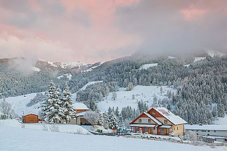 The snowy village of Bad Kleinkirchheim at sunset, Carinthia, Austria, Europe The snowy village of Bad Kleinkirchheim at sunset, Carinthia, Austria, Europe